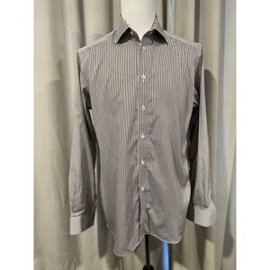 Erin Men's Striped Dress Shirt‎ Size 16.5x42 Blue And Burnt Orange
